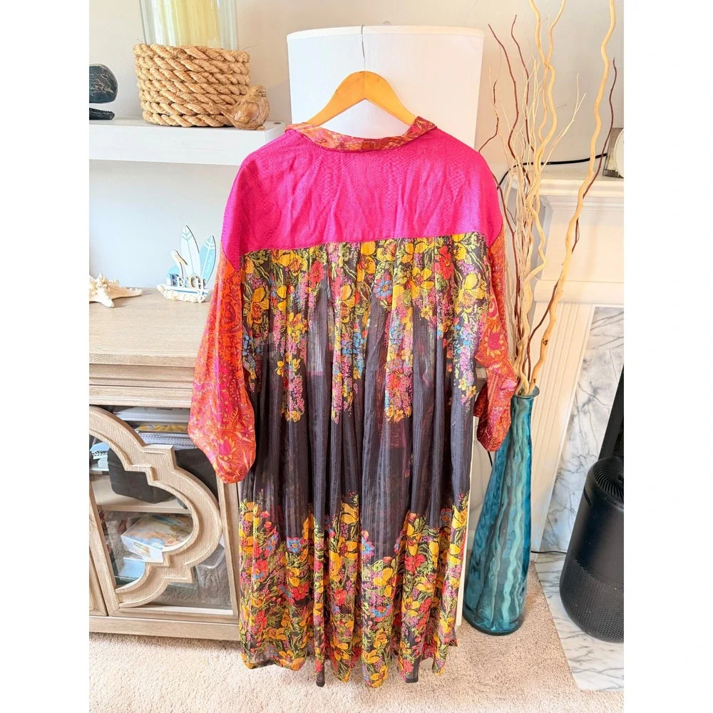 Free People The Young Love Kimono Duster Womens Pink Multi XS/S